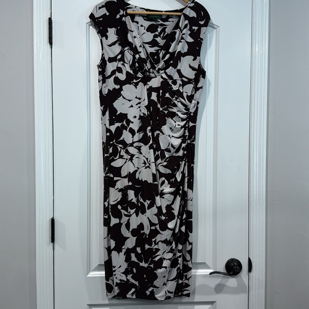 Lauren Ralph Lauren Brown and White Floral Sleeveless Dress Size 12